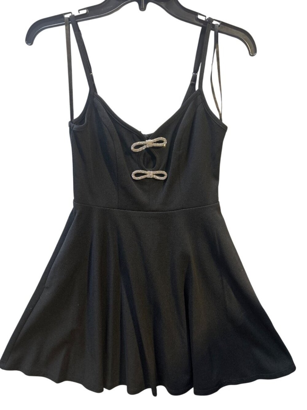 City Studio Size 1/2 Black Sleeveless Skater Dress With Rhinestone Bow Details